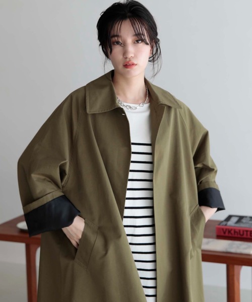Doux archives（ドゥアルシーヴ）の「ロングステンカラーオーバーコート（ステンカラーコート・レディース・ベージュ/カーキ・MEDIUM）」の13枚目の写真