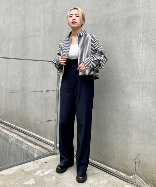 CIAOPANIC（チャオパニック）の「【WEB限定】ショート丈チェックシャツ/ストライプシャツ（シャツ/ブラウス・レディース・ホワイト/ブラック/ブラウン/ブルー/グリーン・FREE）」の21枚目の写真