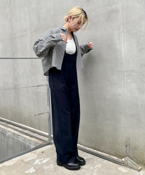 CIAOPANIC（チャオパニック）の「【WEB限定】ショート丈チェックシャツ/ストライプシャツ（シャツ/ブラウス・レディース・ホワイト/ブラック/ブラウン/ブルー/グリーン・FREE）」の9枚目の写真