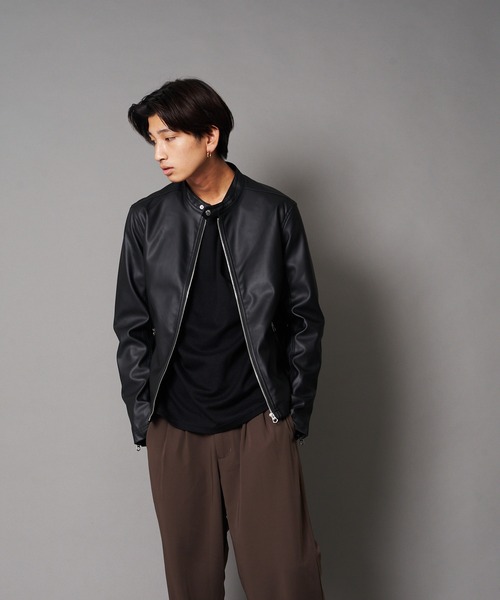 JEANS MATE(ジーンズメイト)の「ブラックPU素材 ライダースタイプ/フードタイプジャケット フェイクレザー(ライダースジャケット・メンズ・その他1/その他2/その他3・MEDIUM/LARGE/X-LARGE)」の2枚目の写真