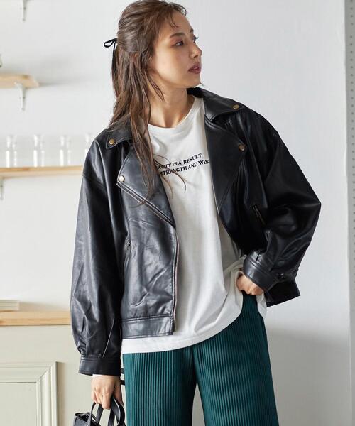 INGNI（イング）の「BIGライダース／A（ライダースジャケット・レディース・ブラック/ベージュ/アイボリー・M）」の3枚目の写真