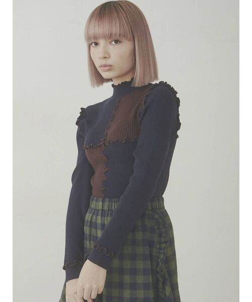 merry jenny（メリージェニー）の「ハイショクメロウリブニット（ニット/セーター・レディース・ネイビー/ピンク/アイボリー・FREE）」の3枚目の写真