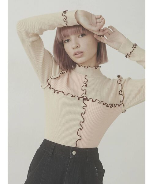 merry jenny（メリージェニー）の「ハイショクメロウリブニット（ニット/セーター・レディース・ネイビー/ピンク/アイボリー・FREE）」の10枚目の写真