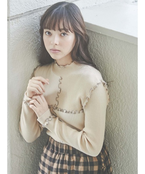 merry jenny（メリージェニー）の「ハイショクメロウリブニット（ニット/セーター・レディース・ネイビー/ピンク/アイボリー・FREE）」の2枚目の写真