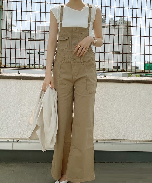 Felt-Maglietta(フェルトマリエッタ)の「ツイルサロペットワイドパンツ(サロペット/オーバーオール・レディース・ベージュ/カーキ/ブラック・MEDIUM/LARGE/X-LARGE/XX-LARGE)」の2枚目の写真