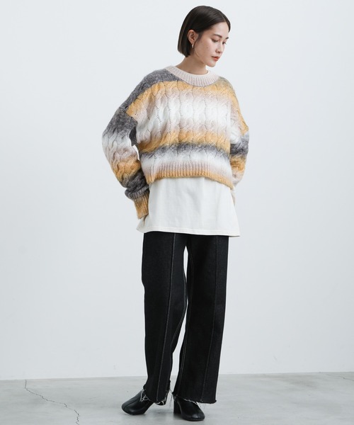 select MOCA(セレクトモカ)の「2021 AW グラデーションボーダーショートニット(ニット/セーター・レディース・グレー/イエロー・FREE)」の4枚目の写真