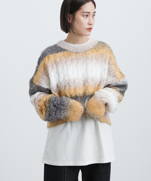 select MOCA(セレクトモカ)の「2021 AW グラデーションボーダーショートニット(ニット/セーター・レディース・グレー/イエロー・FREE)」の8枚目の写真