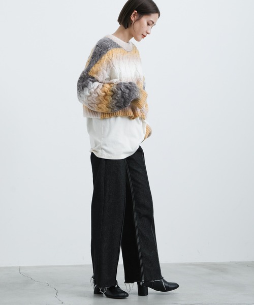 select MOCA(セレクトモカ)の「2021 AW グラデーションボーダーショートニット(ニット/セーター・レディース・グレー/イエロー・FREE)」の9枚目の写真