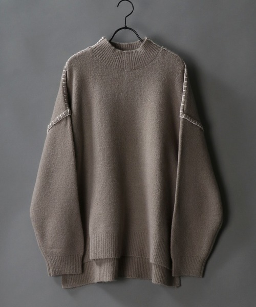 SITRY(シトリー)の「Blanket stitch mock turtle neck knit/ブランケット ステッチ モックネック セーター(ニット/セーター・メンズ・ブラック/オフホワイト/グリーン/グレイッシュベージュ・M/L)」の1枚目の写真