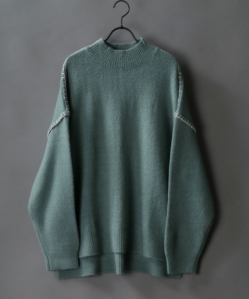 SITRY(シトリー)の「Blanket stitch mock turtle neck knit/ブランケット ステッチ モックネック セーター(ニット/セーター・メンズ・ブラック/オフホワイト/グリーン/グレイッシュベージュ・M/L)」の4枚目の写真