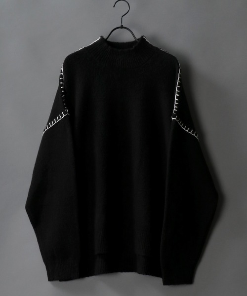 SITRY(シトリー)の「Blanket stitch mock turtle neck knit/ブランケット ステッチ モックネック セーター(ニット/セーター・メンズ・ブラック/オフホワイト/グリーン/グレイッシュベージュ・M/L)」の3枚目の写真