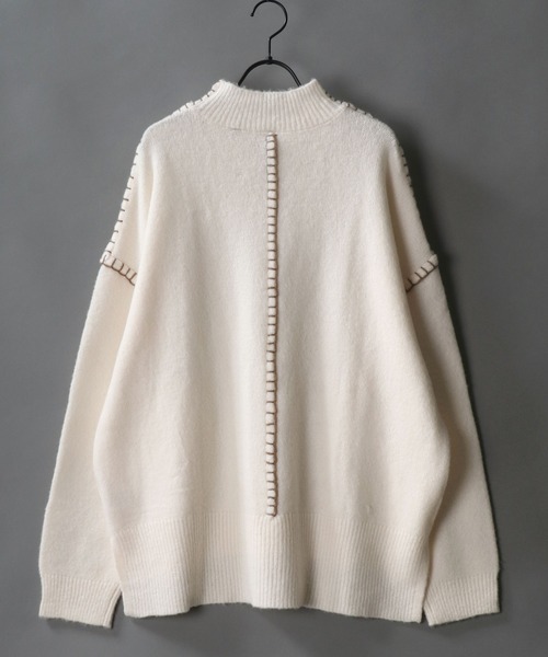 SITRY(シトリー)の「Blanket stitch mock turtle neck knit/ブランケット ステッチ モックネック セーター(ニット/セーター・メンズ・ブラック/オフホワイト/グリーン/グレイッシュベージュ・M/L)」の8枚目の写真
