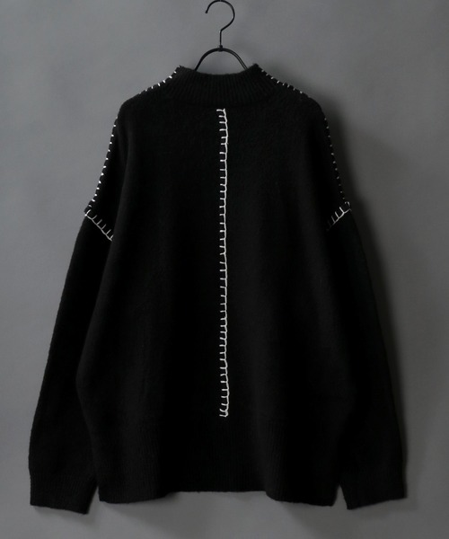 SITRY(シトリー)の「Blanket stitch mock turtle neck knit/ブランケット ステッチ モックネック セーター(ニット/セーター・メンズ・ブラック/オフホワイト/グリーン/グレイッシュベージュ・M/L)」の9枚目の写真