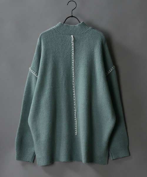 SITRY(シトリー)の「Blanket stitch mock turtle neck knit/ブランケット ステッチ モックネック セーター(ニット/セーター・メンズ・ブラック/オフホワイト/グリーン/グレイッシュベージュ・M/L)」の11枚目の写真