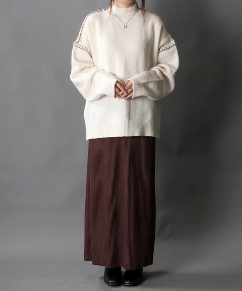 SITRY(シトリー)の「Blanket stitch mock turtle neck knit/ブランケット ステッチ モックネック セーター(ニット/セーター・メンズ・ブラック/オフホワイト/グリーン/グレイッシュベージュ・M/L)」の17枚目の写真