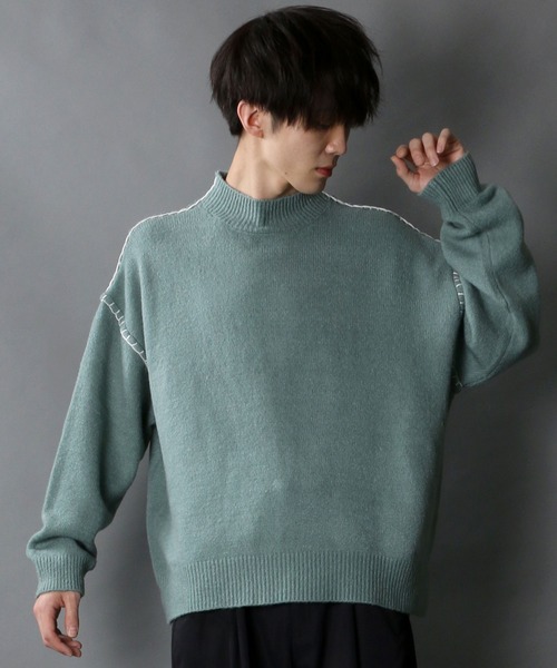 SITRY(シトリー)の「Blanket stitch mock turtle neck knit/ブランケット ステッチ モックネック セーター(ニット/セーター・メンズ・ブラック/オフホワイト/グリーン/グレイッシュベージュ・M/L)」の20枚目の写真