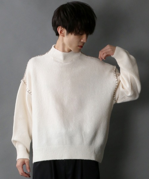 SITRY(シトリー)の「Blanket stitch mock turtle neck knit/ブランケット ステッチ モックネック セーター(ニット/セーター・メンズ・ブラック/オフホワイト/グリーン/グレイッシュベージュ・M/L)」の21枚目の写真