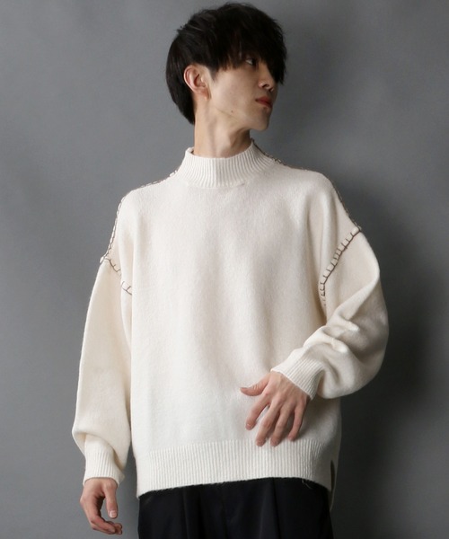 SITRY(シトリー)の「Blanket stitch mock turtle neck knit/ブランケット ステッチ モックネック セーター(ニット/セーター・メンズ・ブラック/オフホワイト/グリーン/グレイッシュベージュ・M/L)」の22枚目の写真