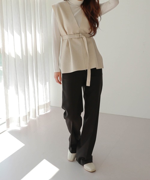 UNE MANSION（ユヌマンション）の「[UNE ORIGINAL] ヘリンボーンベスト(ベルトset)（ベスト・レディース・クリーム/ブラウン/ライトブラウン/ダークグレー/ライトベージュ/ブラック・FREE）」の16枚目の写真