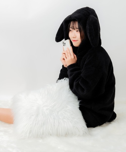 WEGO（ウィゴー）の「WEGO/ウサギパーカー（ルームウェア/パジャマ・レディース・ブラック/オフホワイト/ピンク・FREE）」の16枚目の写真