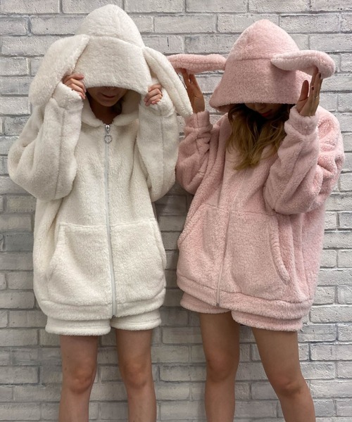 WEGO（ウィゴー）の「WEGO/ウサギパーカー（ルームウェア/パジャマ・レディース・ブラック/オフホワイト/ピンク・FREE）」の9枚目の写真