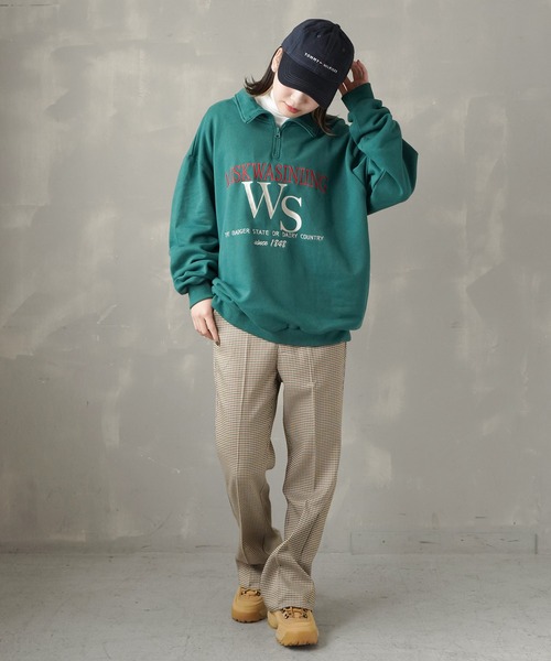 SPINNS（スピンズ）の「【ゆったりシルエット】WSロゴ ハーフジップ裏起毛スウェット（スウェット・レディース・ブラック/ダークグリーン/ネイビー/オフホワイト/オートミール・ONESIZE）」の12枚目の写真