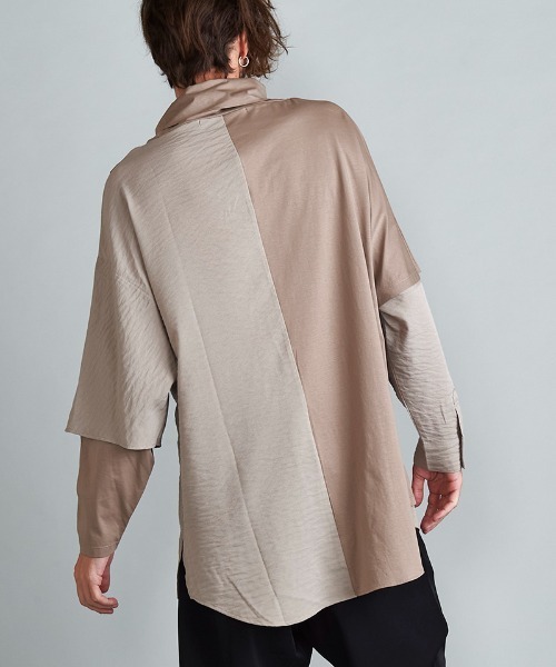 NO ID.(ノーアイディ)の「mlt3699-アシンメトリーレイヤードオフタートルロンT(Tシャツ/カットソー・メンズ・ホワイト/ベージュ/ブラック/ダークグレー・ONE SIZE)」の19枚目の写真