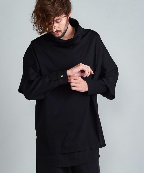 NO ID.(ノーアイディ)の「mlt3699-アシンメトリーレイヤードオフタートルロンT(Tシャツ/カットソー・メンズ・ホワイト/ベージュ/ブラック/ダークグレー・ONE SIZE)」の6枚目の写真