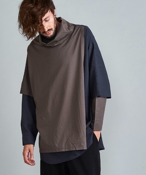 NO ID.(ノーアイディ)の「mlt3699-アシンメトリーレイヤードオフタートルロンT(Tシャツ/カットソー・メンズ・ホワイト/ベージュ/ブラック/ダークグレー・ONE SIZE)」の16枚目の写真