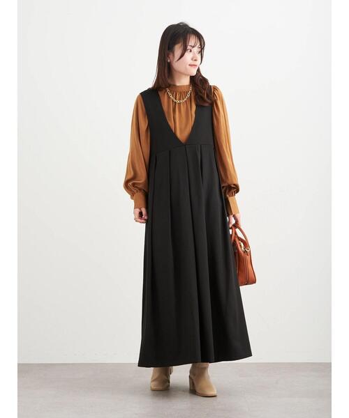 Petit fleur(プチフルール)の「・Petit Fleur キリカエタックワンピース*(ジャンパースカート・レディース・ブラック/ベージュ/グレイッシュベージュ・FREE)」の14枚目の写真