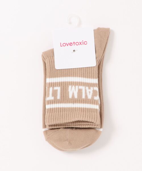 LOVETOXIC（ラブトキシック）の「ラインロゴクルーソックス（ソックス/靴下・キッズ・ピンク/ラベンダー/ブラック/マルチ/ベージュ/サックスブルー・20-22cm/23-25cm）」の3枚目の写真