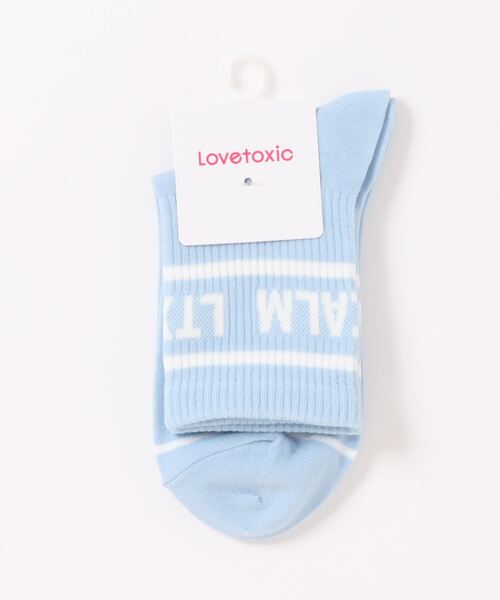LOVETOXIC（ラブトキシック）の「ラインロゴクルーソックス（ソックス/靴下・キッズ・ピンク/ラベンダー/ブラック/マルチ/ベージュ/サックスブルー・20-22cm/23-25cm）」の4枚目の写真