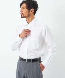 green label relaxing | コットンヘリンボーン スリム ショートワイドカラー ドレスシャツ -イージーアイロン-(ビジネスシャツ)
