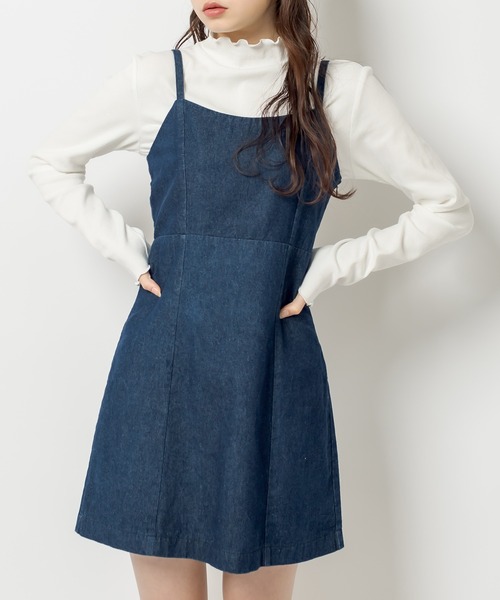 OLIVE des OLIVE（オリーブデオリーブ）の「タートル付ミニキャミワンピ（ワンピース・レディース・ライトグレー/ブラック/ミント/ワンウォッシュ・FREE）」の4枚目の写真