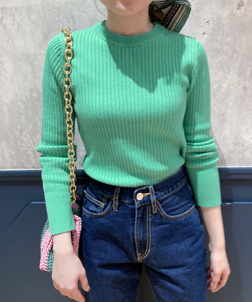 IENA LA BOUCLE CAMILLAリブプルオーバー　グリーン IENA LA BOUCLE CAMILLAリブプルオーバー（ニット／セーター