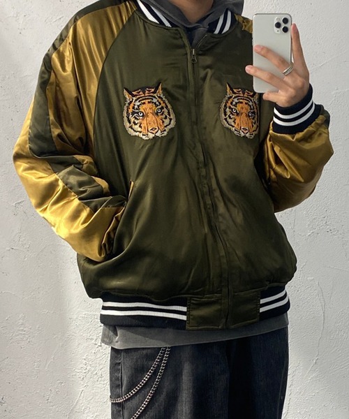 kutir（クティール）の「トラ刺繍スカジャン（スカジャン・メンズ・オリーブ/ブルー・MEDIUM/LARGE）」の22枚目の写真