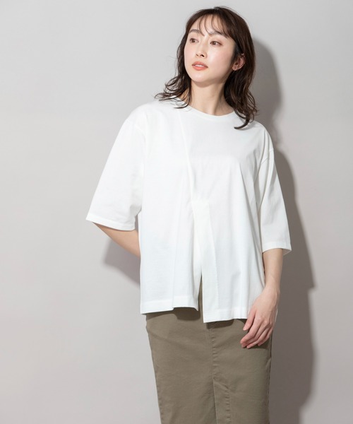 Munich（ミューニック）の「60/2プレミアムジャージベントTシャツ（Tシャツ/カットソー・レディース・オレンジ/オフホワイト/ブラック/ベージュ・FREE）」の2枚目の写真