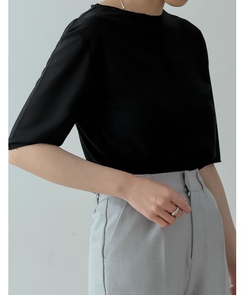 Re:EDIT(リエディ)の「ボートネックシアー5分袖トップス(Tシャツ/カットソー・レディース・ブラック/オレンジ/ブルー/グリーン/アイボリー・FREE)」の10枚目の写真