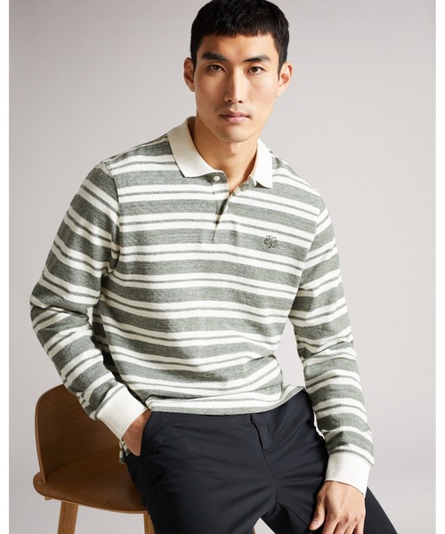 Ted Baker(テッドベーカー)の「STAMHIL マグノリア ストライプ 長袖ポロ(ポロシャツ・メンズ・グレー・4/2/3/5/1)」の1枚目の写真