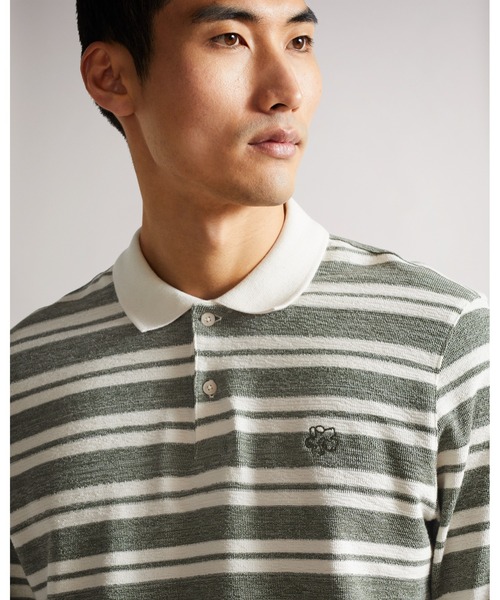 Ted Baker(テッドベーカー)の「STAMHIL マグノリア ストライプ 長袖ポロ(ポロシャツ・メンズ・グレー・4/2/3/5/1)」の3枚目の写真
