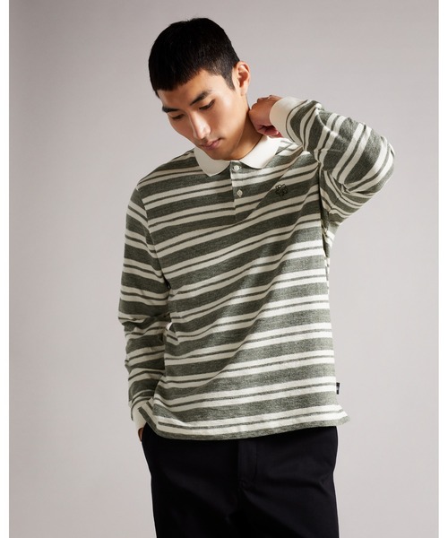 Ted Baker(テッドベーカー)の「STAMHIL マグノリア ストライプ 長袖ポロ(ポロシャツ・メンズ・グレー・4/2/3/5/1)」の7枚目の写真