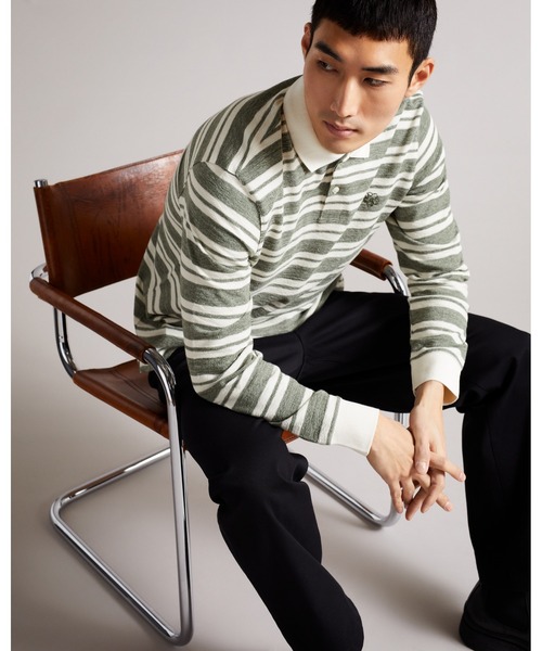 Ted Baker(テッドベーカー)の「STAMHIL マグノリア ストライプ 長袖ポロ(ポロシャツ・メンズ・グレー・4/2/3/5/1)」の8枚目の写真