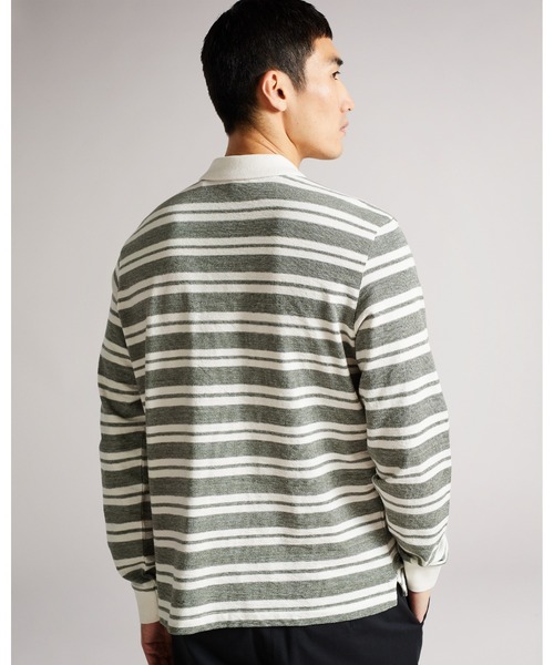 Ted Baker(テッドベーカー)の「STAMHIL マグノリア ストライプ 長袖ポロ(ポロシャツ・メンズ・グレー・4/2/3/5/1)」の11枚目の写真