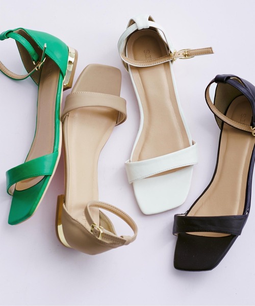 スクエアトゥストラップフラットサンダル