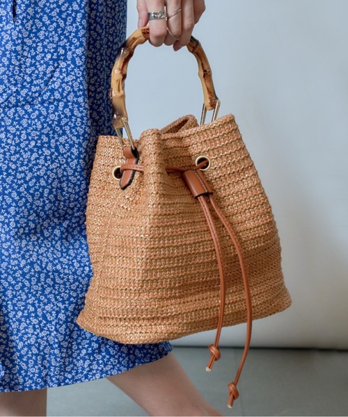 MAISON BREEZE(メゾンブリーズ)の「【MAISON BREEZE】バンブーハンドル巾着バッグ KNF(ハンドバッグ・レディース・ホワイト/ベージュ/ブラウン・FREE)」の7枚目の写真