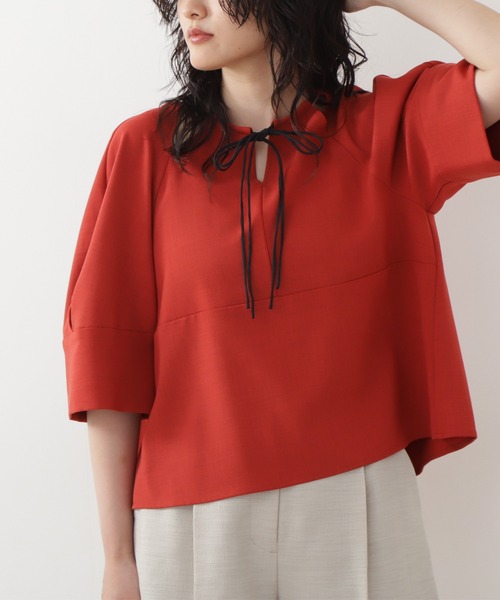 N.（N. Natural Beauty Basic）（エヌエヌナチュラルビューティーベーシック）の「◆ドローストリングブラウス（シャツ/ブラウス・レディース・レッド/ブルー/ストライプ・MEDIUM）」の2枚目の写真