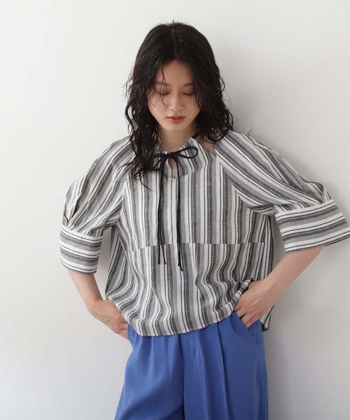 N.（N. Natural Beauty Basic）（エヌエヌナチュラルビューティーベーシック）の「◆ドローストリングブラウス（シャツ/ブラウス・レディース・レッド/ブルー/ストライプ・MEDIUM）」の8枚目の写真