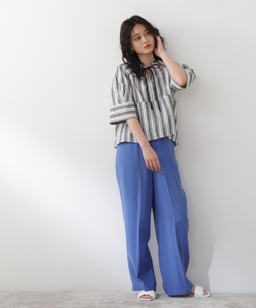 N.（N. Natural Beauty Basic）（エヌエヌナチュラルビューティーベーシック）の「◆ドローストリングブラウス（シャツ/ブラウス・レディース・レッド/ブルー/ストライプ・MEDIUM）」の9枚目の写真