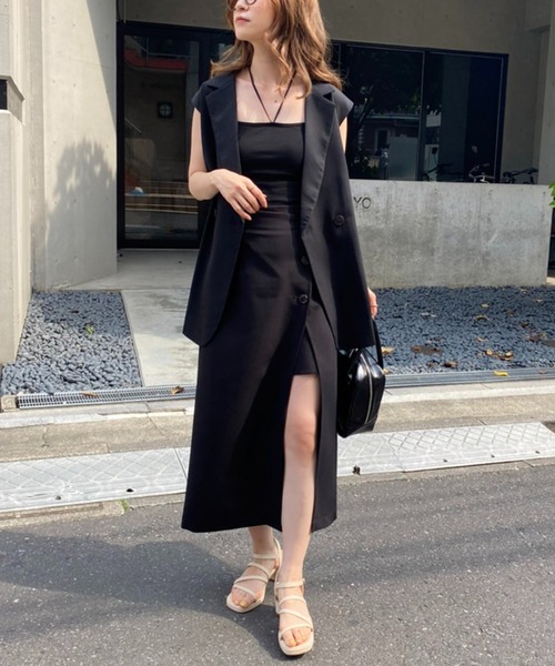 one after another NICE CLAUP(ワンアフターアナザーナイスクラップ)の「テーラードジレ(ベスト・レディース・アイボリー/ブラック/モカ・FREE)」の12枚目の写真