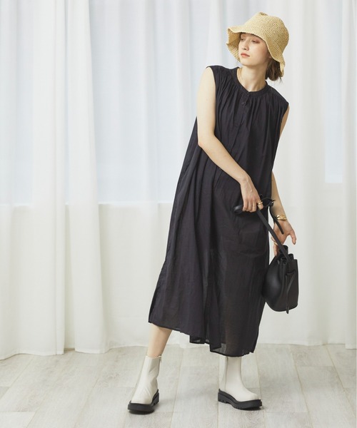 セール】ノースリーブギャザーワンピース（シャツワンピース）｜ANGIE